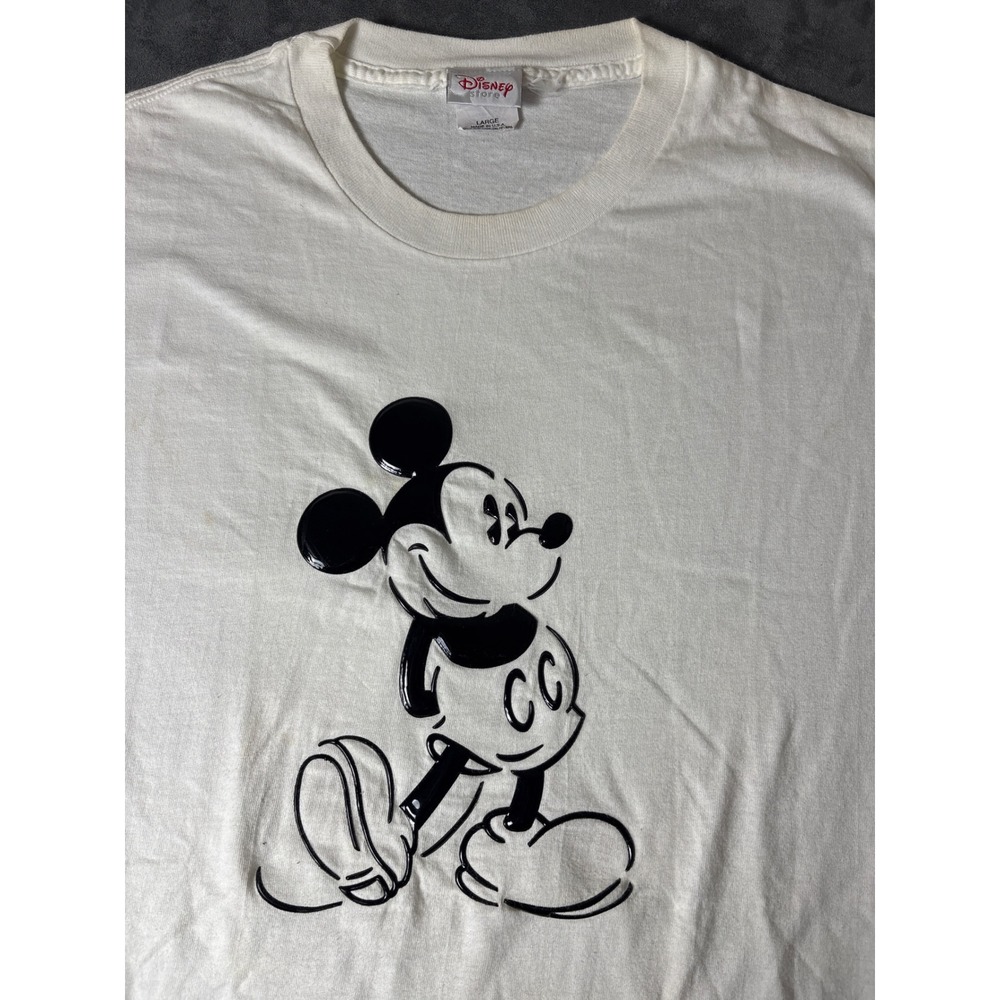 Disney Store Mickey Mouse Puff VTG Print T-Shirt White Made in USA Large